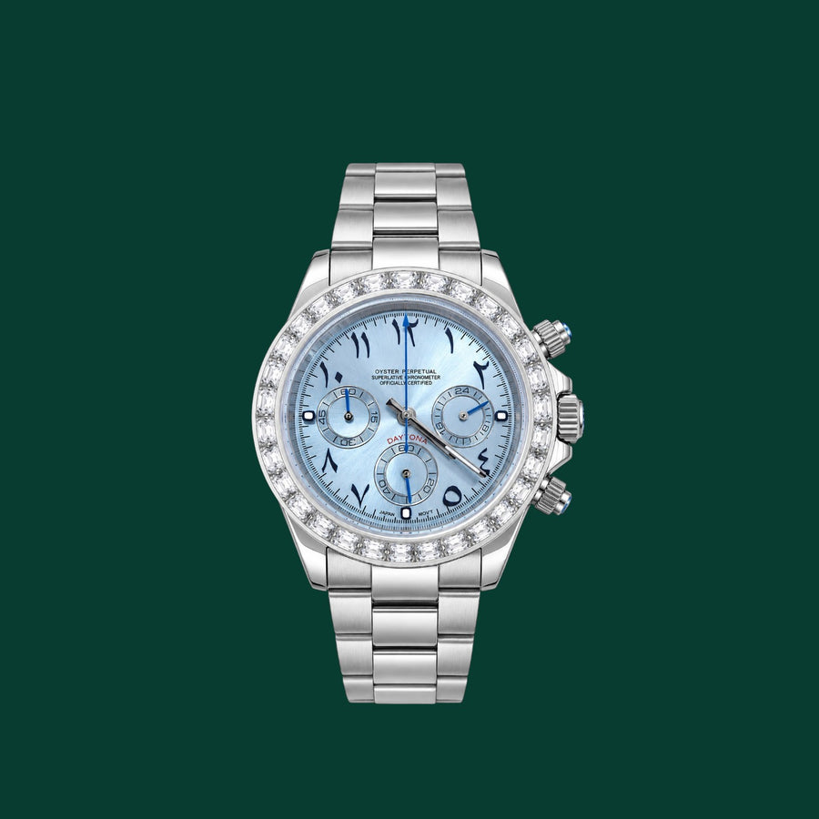 Daytona Platinum Blue Baguette Arabic